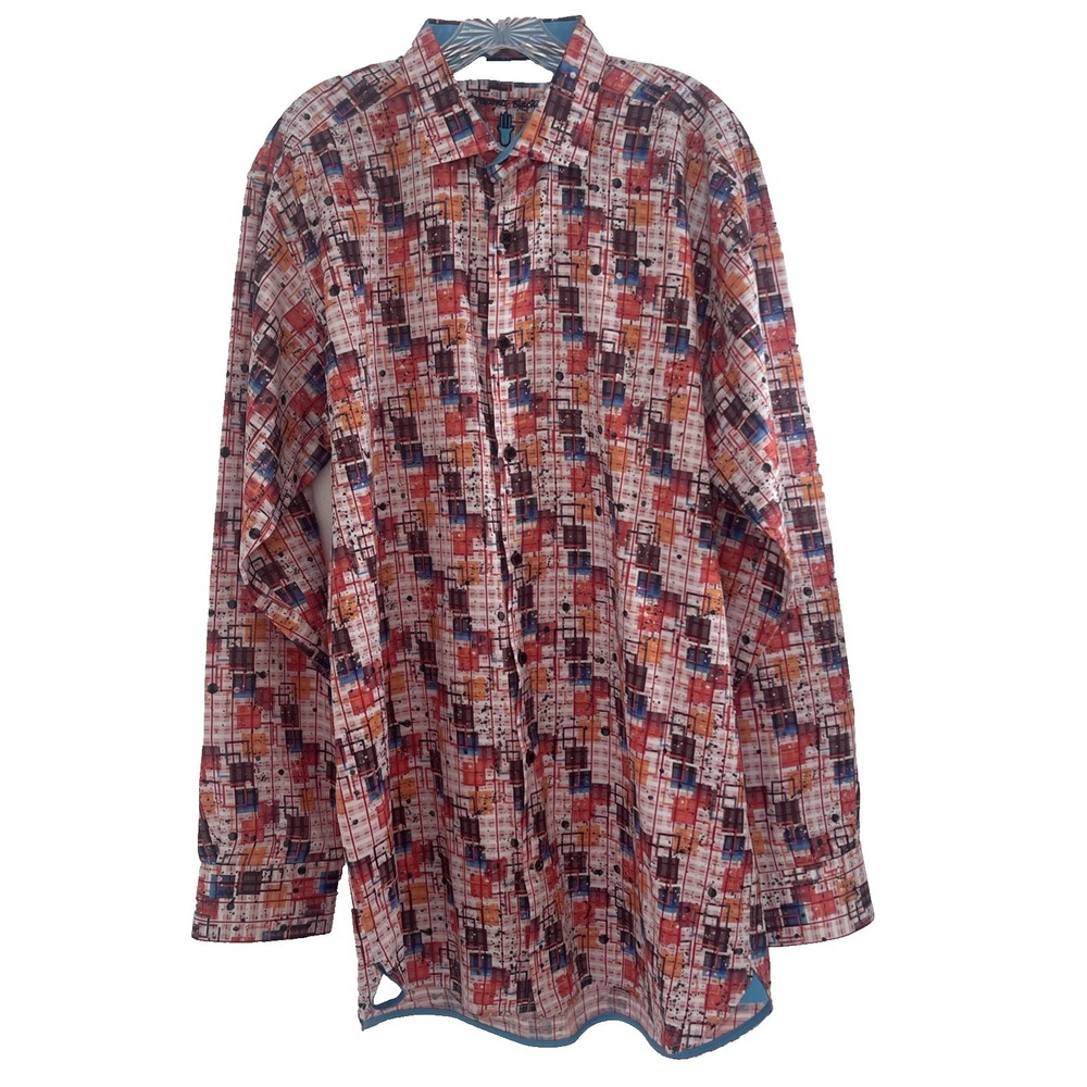 Visconti Black Mens Shirt Size XLT  Blue Orange Long Sleeve Button Up Woven